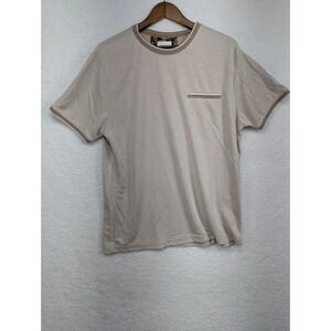 Denim & Flower Men's Shirt Beige Short Cinch Sleeve Classic XL